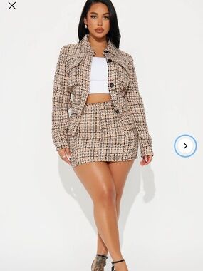 Fashion Nova Beige Tweed Skirt Set